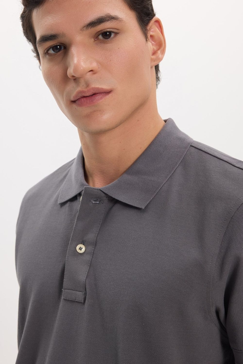 Erkek Slim Fit Dar Kesim Premium Seri %100 Pamuk Yumuşak Dokulu Merserize Gri Polo Yaka Tişört 