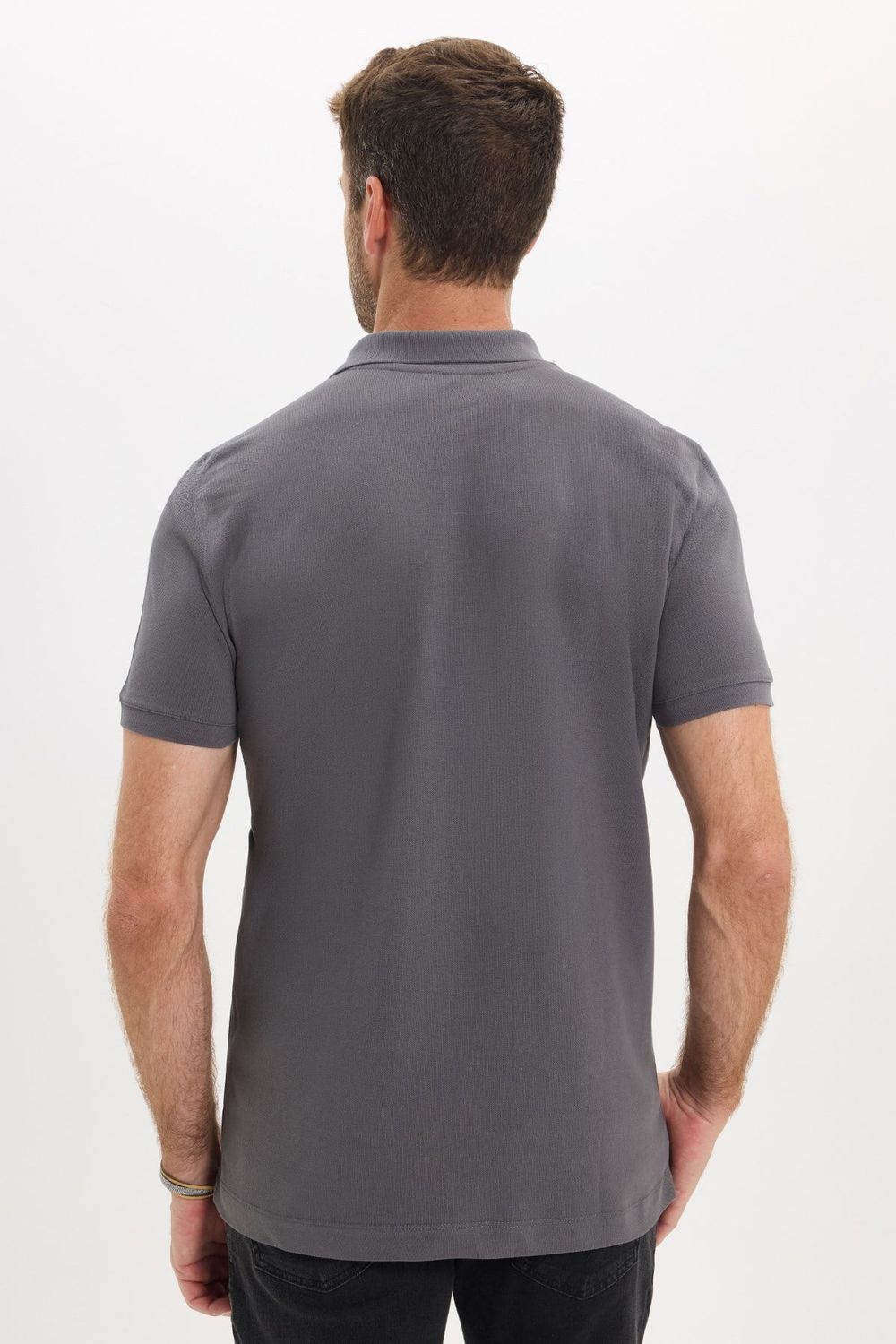 Erkek Slim Fit Dar Kesim Premium Seri %100 Pamuk Yumuşak Dokulu Merserize Gri Polo Yaka Tişört 