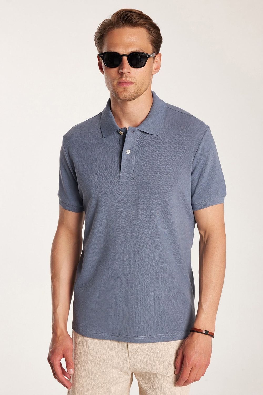 Erkek Slim Fit Dar Kesim Premium Seri %100 Pamuk Yumuşak Dokulu Merserize Lacivert Polo Yaka Tişört 