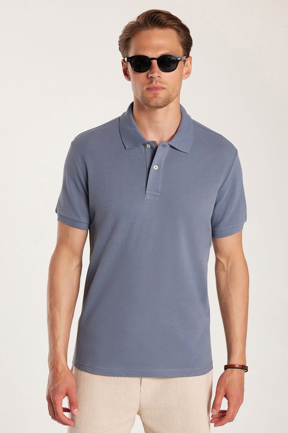 Erkek Slim Fit Dar Kesim Premium Seri %100 Pamuk Yumuşak Dokulu Merserize Lacivert Polo Yaka Tişört 