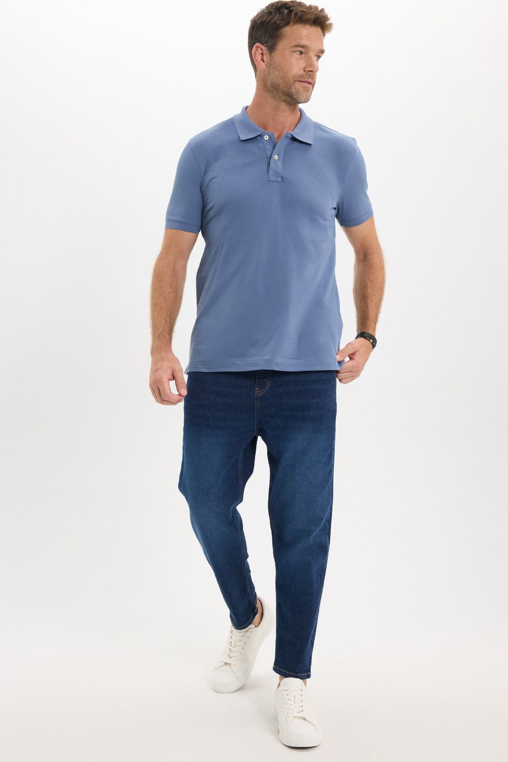 Erkek Slim Fit Dar Kesim Premium Seri %100 Pamuk Yumuşak Dokulu Merserize Lacivert Polo Yaka Tişört 