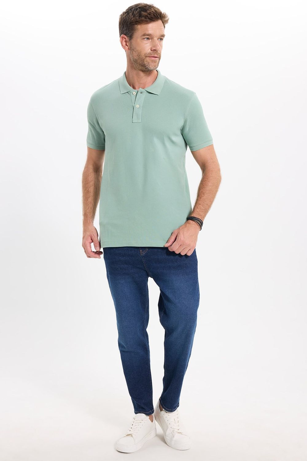 Erkek Slim Fit Dar Kesim Premium Seri %100 Pamuk Yumuşak Dokulu Merserize Yeşil Polo Yaka Tişört 