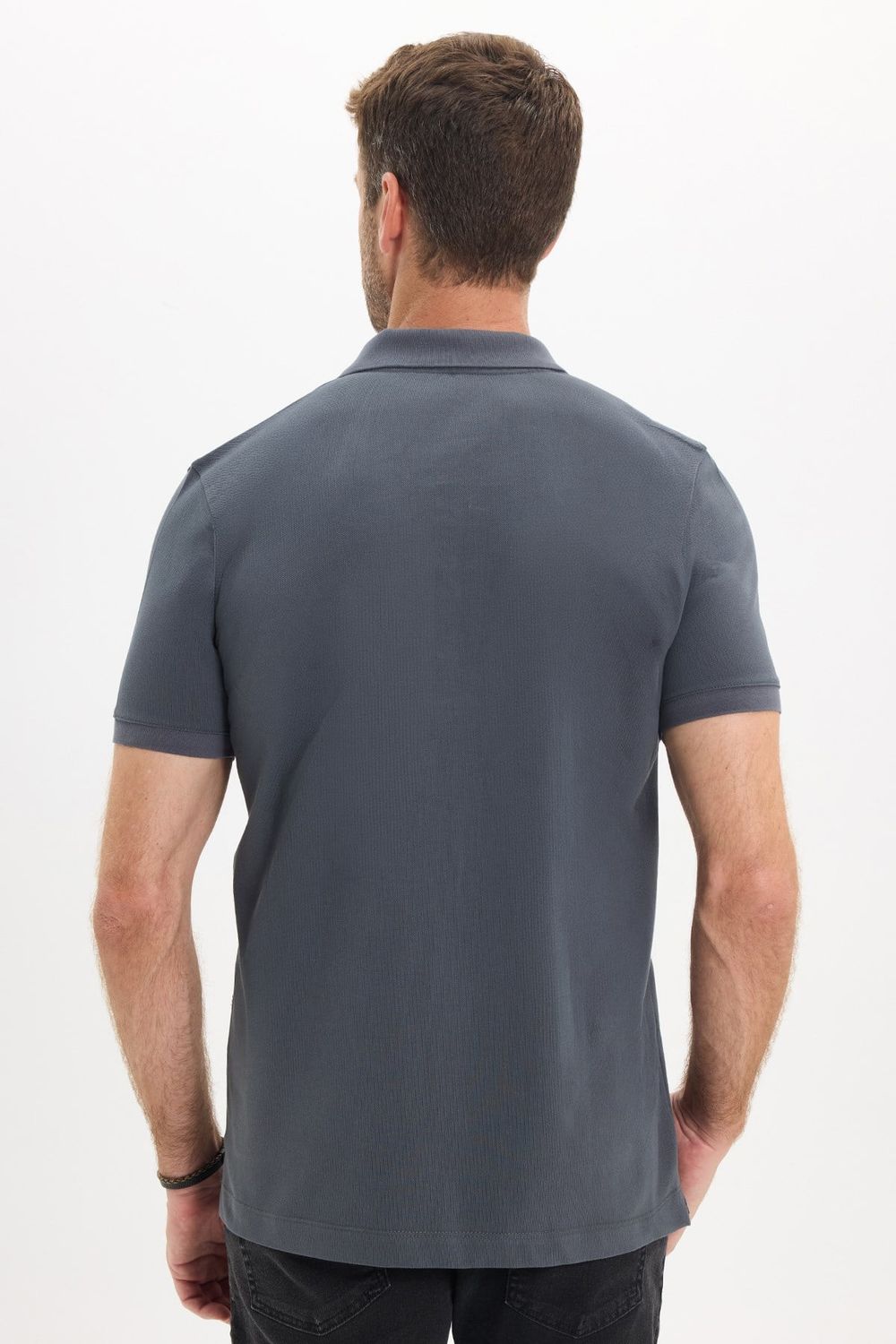 Erkek Slim Fit Dar Kesim Premium Seri %100 Pamuk Yumuşak Dokulu Merserize Gri Polo Yaka Tişört 