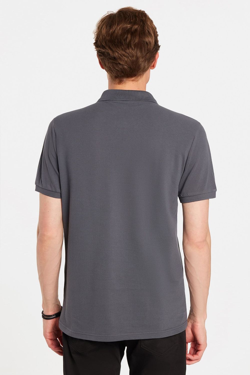 Erkek Slim Fit Dar Kesim Premium Seri %100 Pamuk Yumuşak Dokulu Merserize Gri Polo Yaka Tişört 
