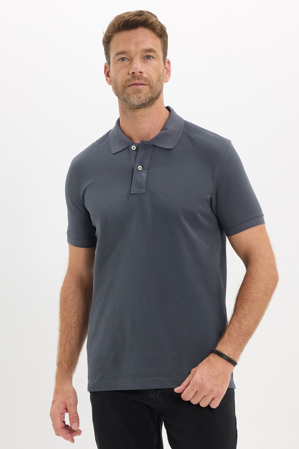 Erkek Slim Fit Dar Kesim Premium Seri %100 Pamuk Yumuşak Dokulu Merserize Gri Polo Yaka Tişört 