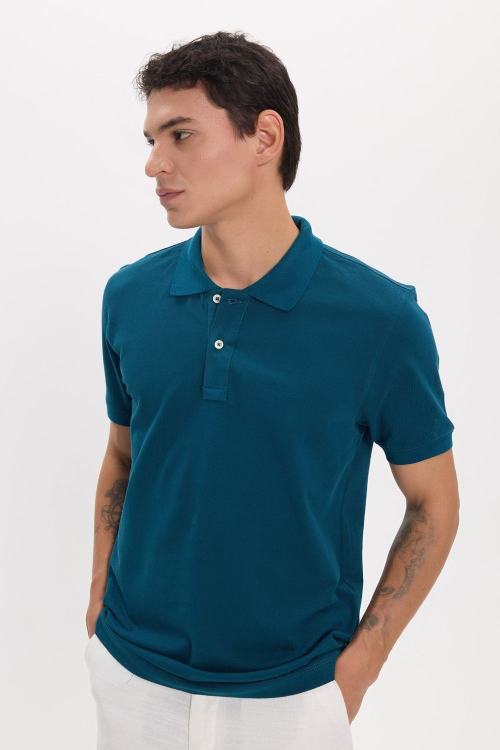 Erkek Slim Fit Dar Kesim Premium Seri %100 Pamuk Yumuşak Dokulu Merserize Petrol Polo Yaka Tişört 