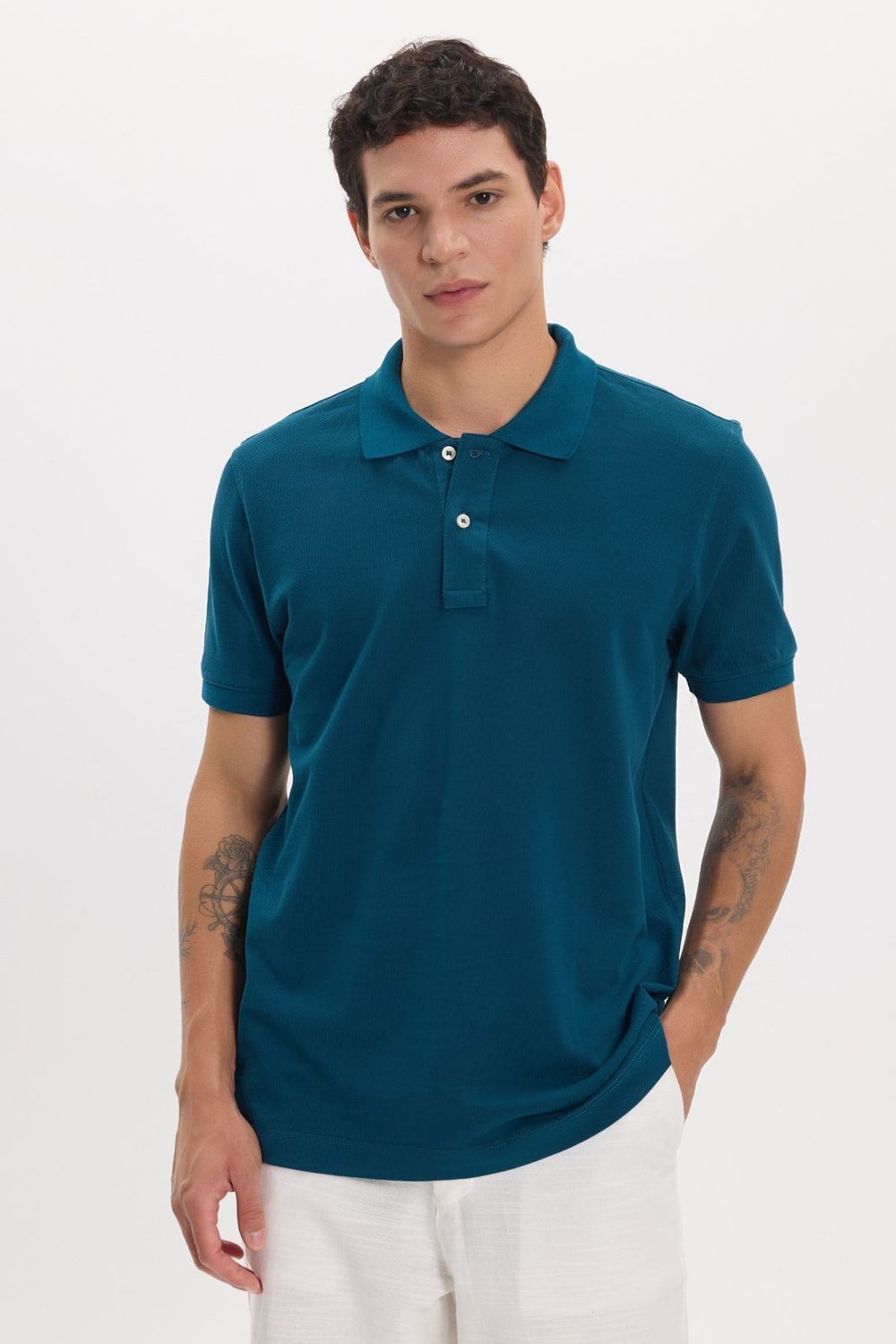 Erkek Slim Fit Dar Kesim Premium Seri %100 Pamuk Yumuşak Dokulu Merserize Petrol Polo Yaka Tişört 