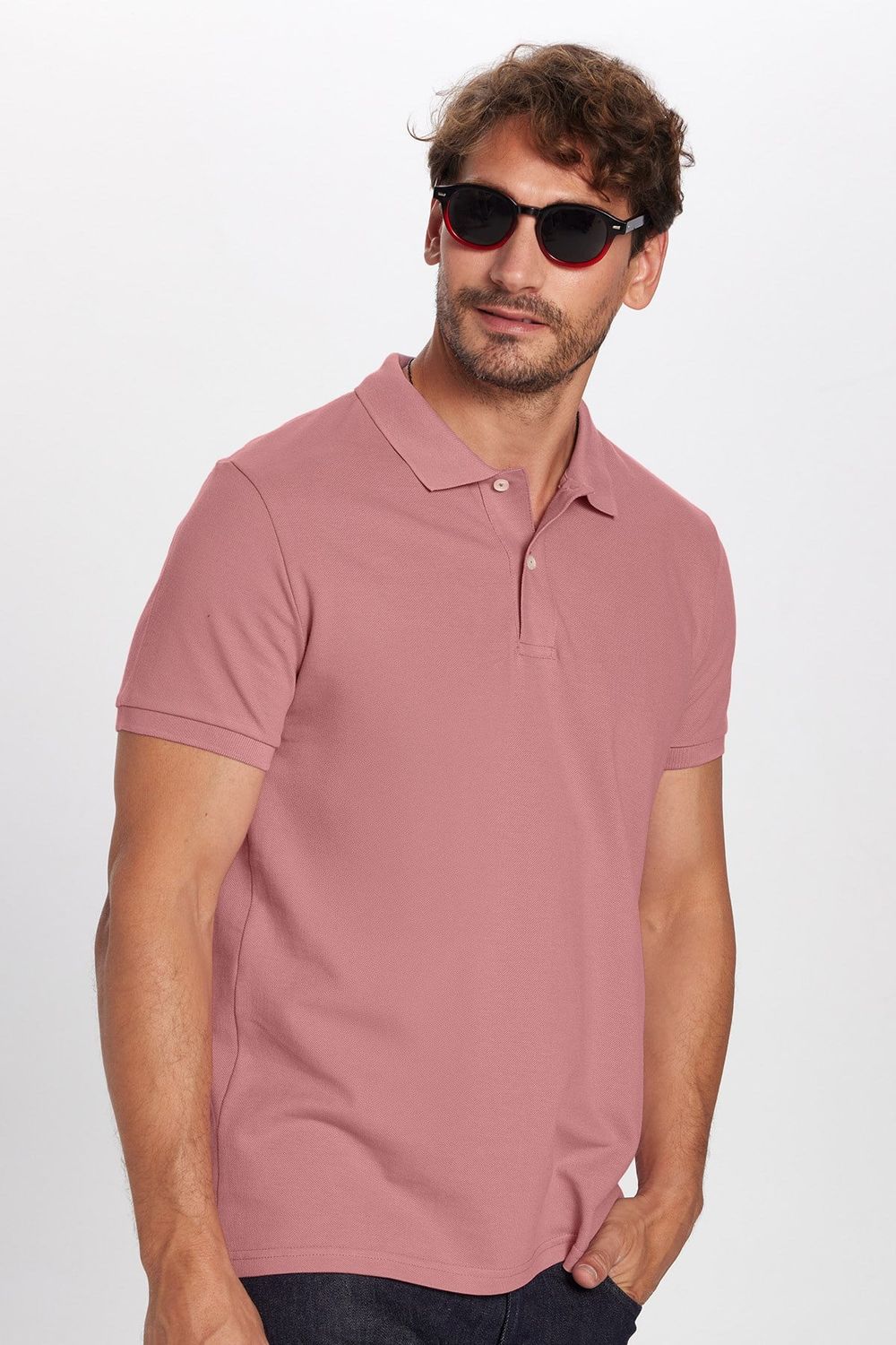 Erkek Slim Fit Dar Kesim Premium Seri %100 Pamuk Yumuşak Dokulu Merserize Pembe Polo Yaka Tişört 