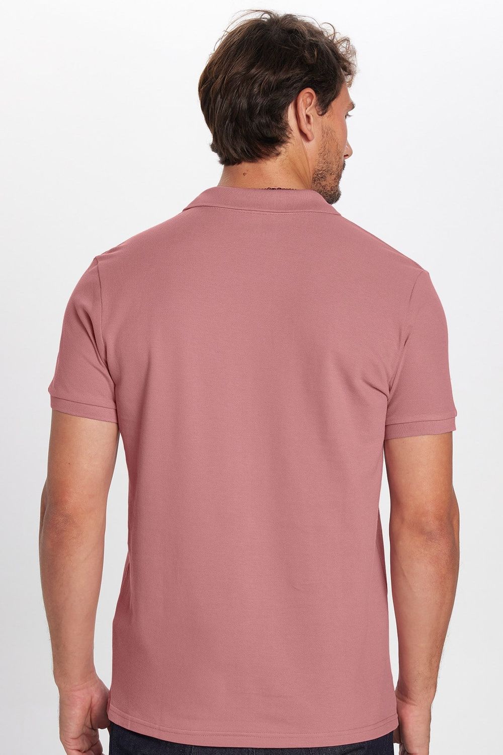Erkek Slim Fit Dar Kesim Premium Seri %100 Pamuk Yumuşak Dokulu Merserize Pembe Polo Yaka Tişört 
