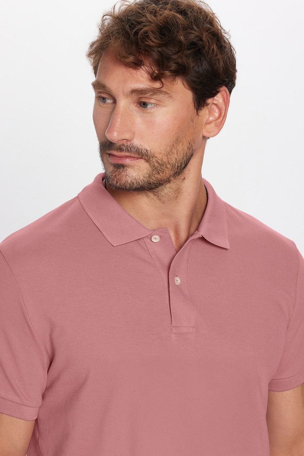 Erkek Slim Fit Dar Kesim Premium Seri %100 Pamuk Yumuşak Dokulu Merserize Pembe Polo Yaka Tişört 