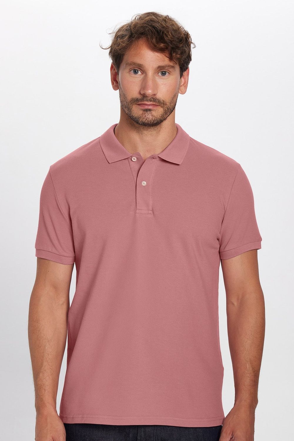 Erkek Slim Fit Dar Kesim Premium Seri %100 Pamuk Yumuşak Dokulu Merserize Pembe Polo Yaka Tişört 