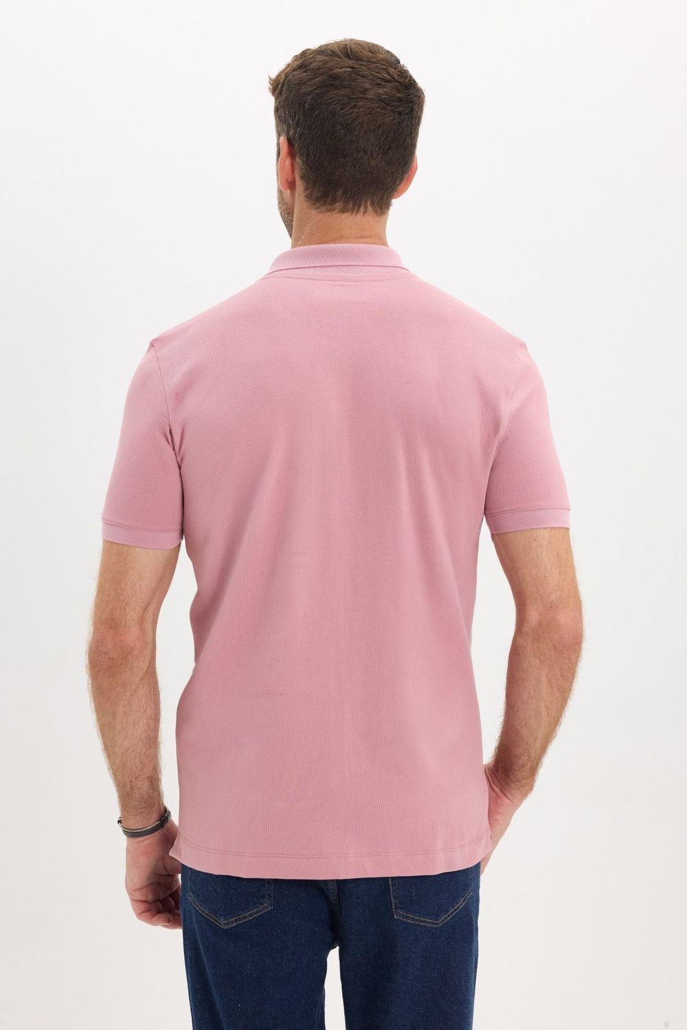 Erkek Slim Fit Dar Kesim Premium Seri %100 Pamuk Yumuşak Dokulu Merserize Pembe Polo Yaka Tişört 