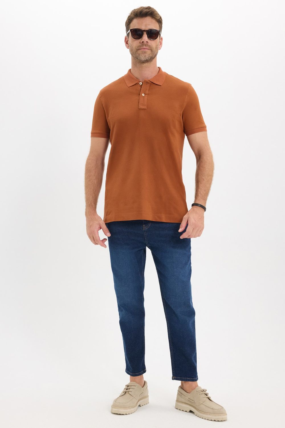 Erkek Slim Fit Dar Kesim Premium Seri %100 Pamuk Yumuşak Dokulu Merserize Kahverengi Polo Yaka Tişört 
