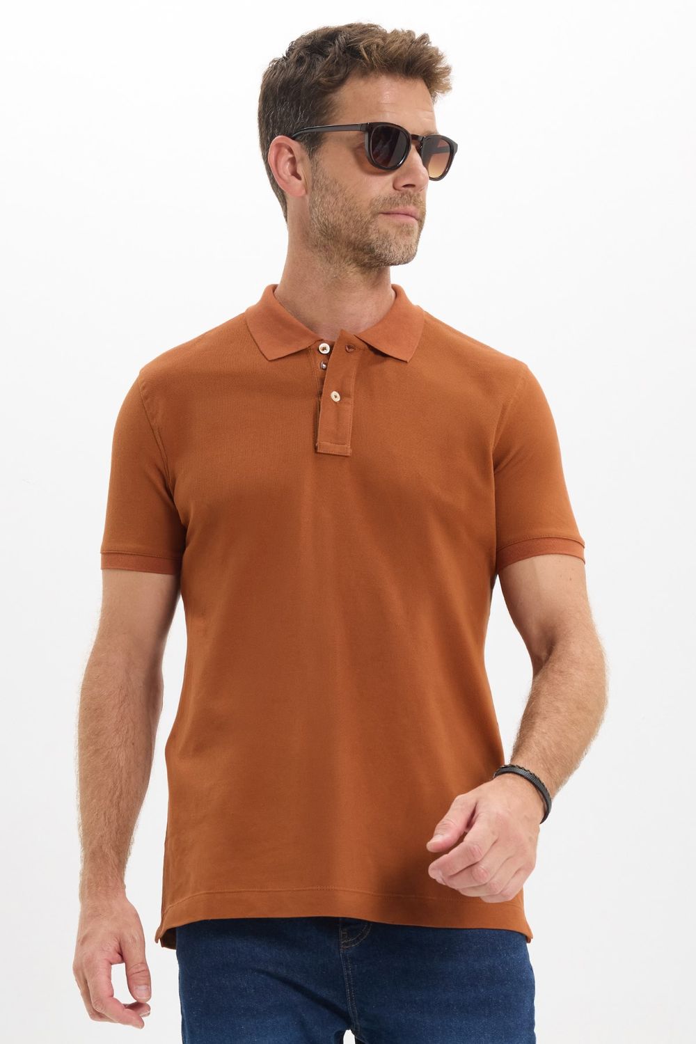 Erkek Slim Fit Dar Kesim Premium Seri %100 Pamuk Yumuşak Dokulu Merserize Kahverengi Polo Yaka Tişört 