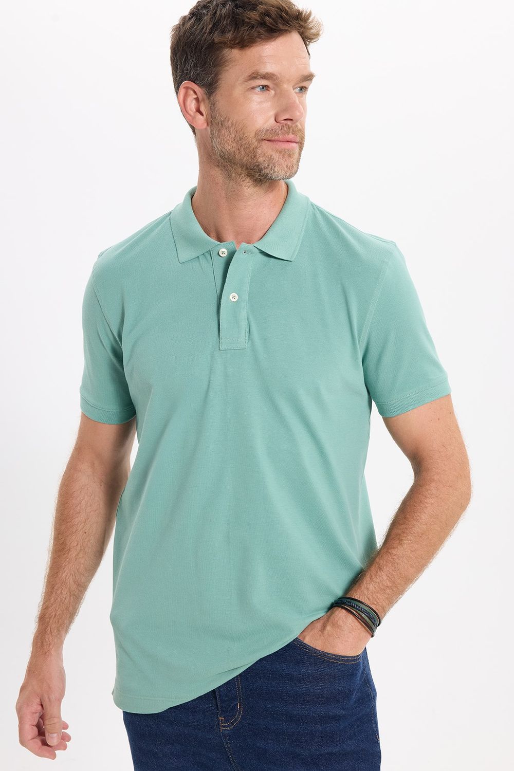 Erkek Slim Fit Dar Kesim Premium Seri %100 Pamuk Yumuşak Dokulu Merserize Yeşil Polo Yaka Tişört 
