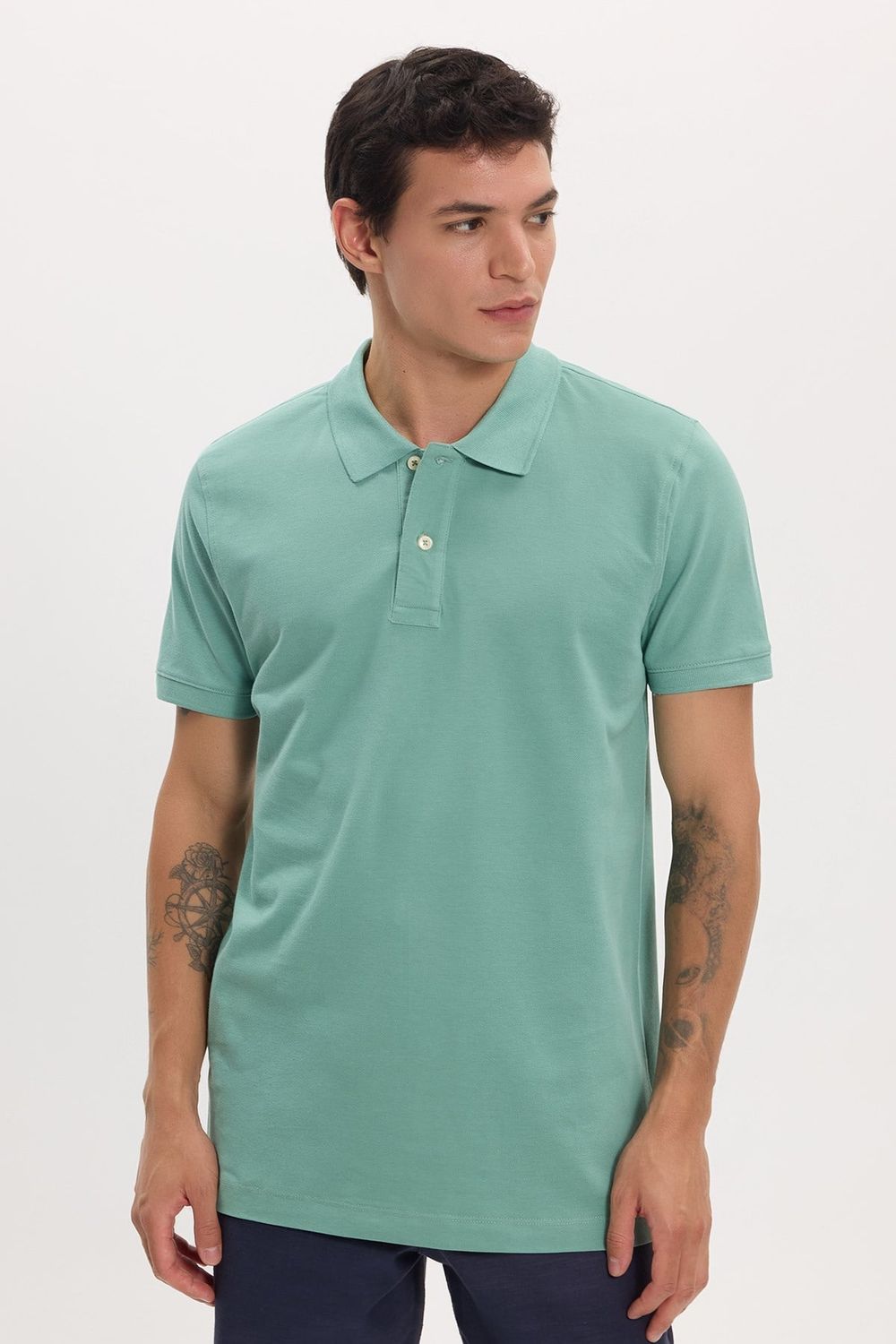 Erkek Slim Fit Dar Kesim Premium Seri %100 Pamuk Yumuşak Dokulu Merserize Yeşil Polo Yaka Tişört 