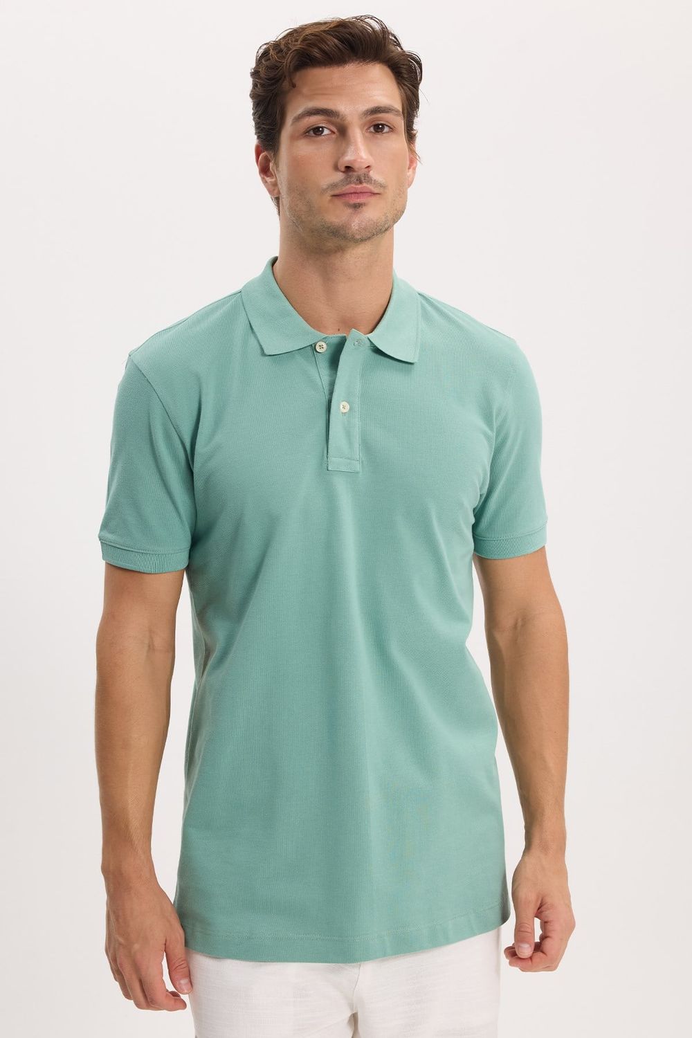 Erkek Slim Fit Dar Kesim Premium Seri %100 Pamuk Yumuşak Dokulu Merserize Yeşil Polo Yaka Tişört 