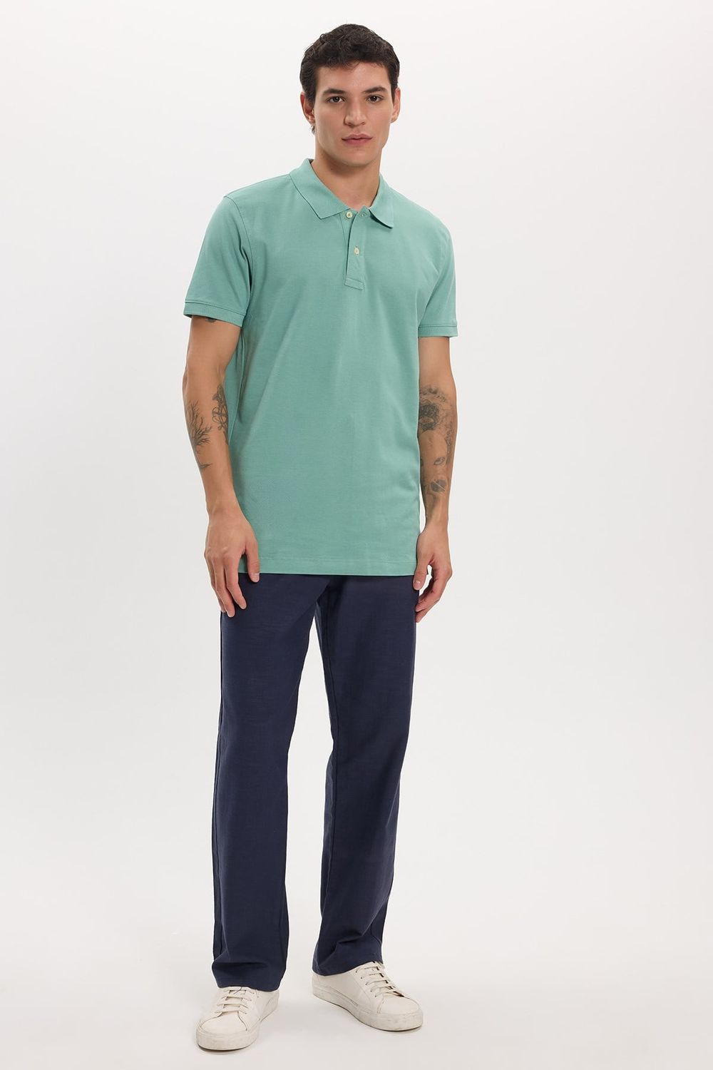Erkek Slim Fit Dar Kesim Premium Seri %100 Pamuk Yumuşak Dokulu Merserize Yeşil Polo Yaka Tişört 