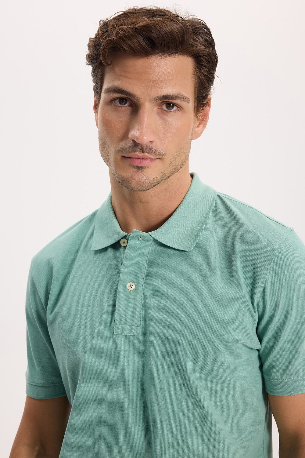 Erkek Slim Fit Dar Kesim Premium Seri %100 Pamuk Yumuşak Dokulu Merserize Yeşil Polo Yaka Tişört 
