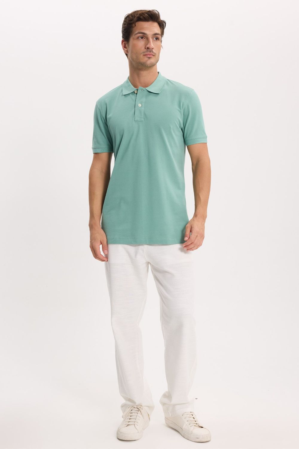 Erkek Slim Fit Dar Kesim Premium Seri %100 Pamuk Yumuşak Dokulu Merserize Yeşil Polo Yaka Tişört 