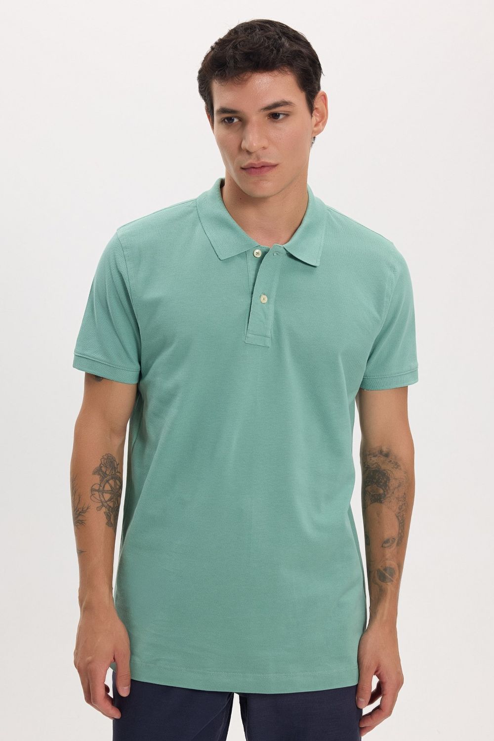 Erkek Slim Fit Dar Kesim Premium Seri %100 Pamuk Yumuşak Dokulu Merserize Yeşil Polo Yaka Tişört 