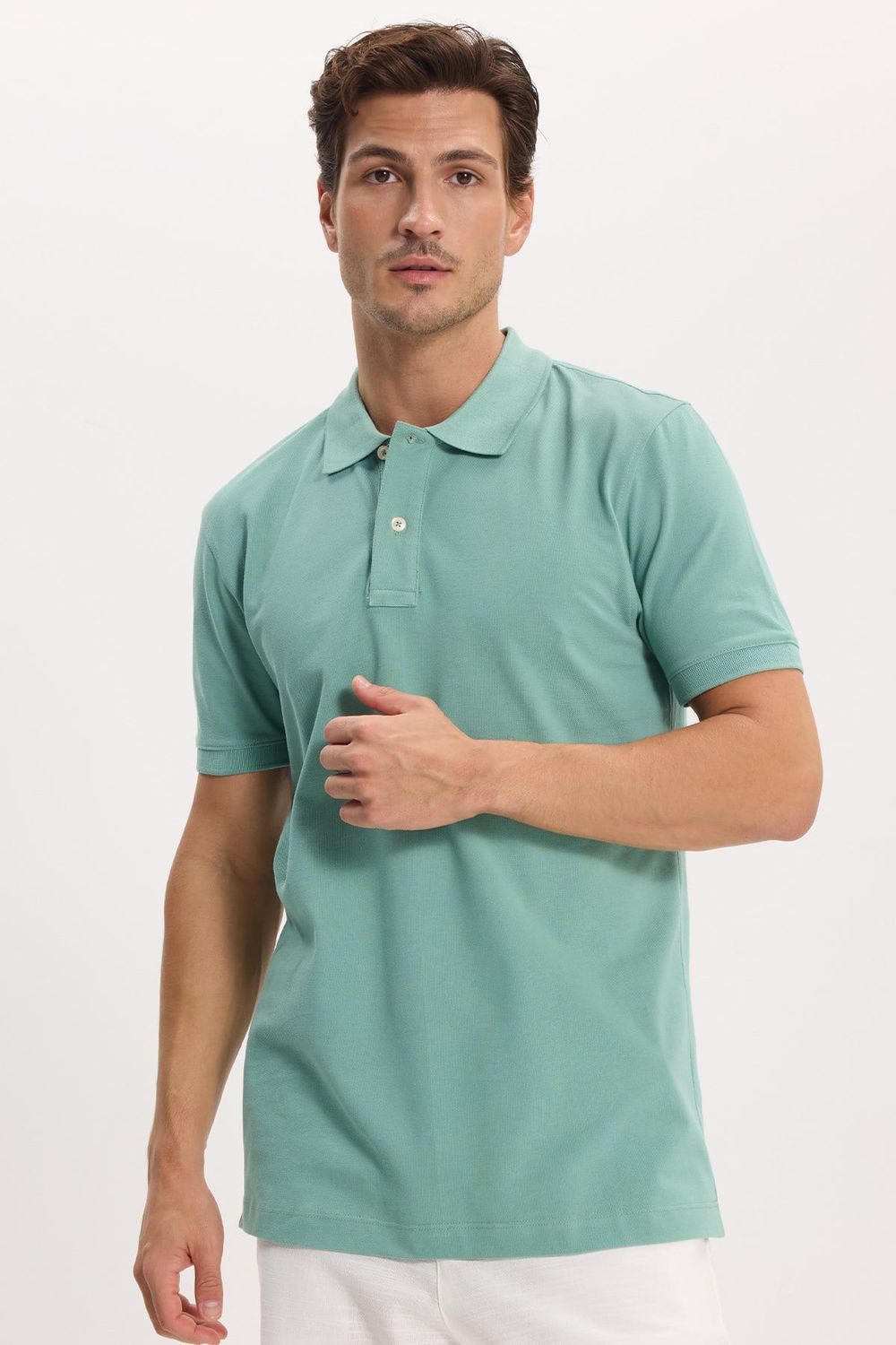 Erkek Slim Fit Dar Kesim Premium Seri %100 Pamuk Yumuşak Dokulu Merserize Yeşil Polo Yaka Tişört 