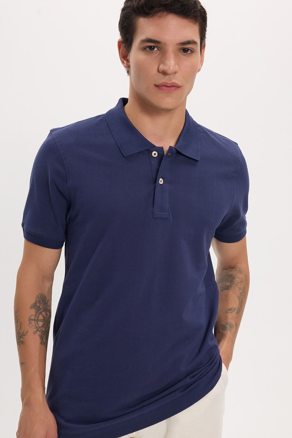 Erkek Slim Fit Dar Kesim Premium Seri %100 Pamuk Yumuşak Dokulu Merserize Lacivert Polo Yaka Tişört 
