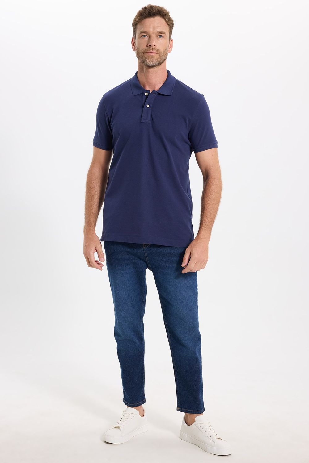 Erkek Slim Fit Dar Kesim Premium Seri %100 Pamuk Yumuşak Dokulu Merserize Lacivert Polo Yaka Tişört 
