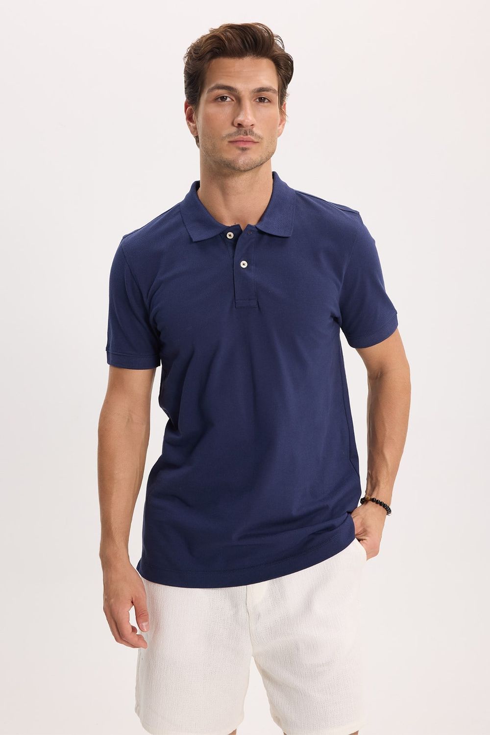 Erkek Slim Fit Dar Kesim Premium Seri %100 Pamuk Yumuşak Dokulu Merserize Lacivert Polo Yaka Tişört 