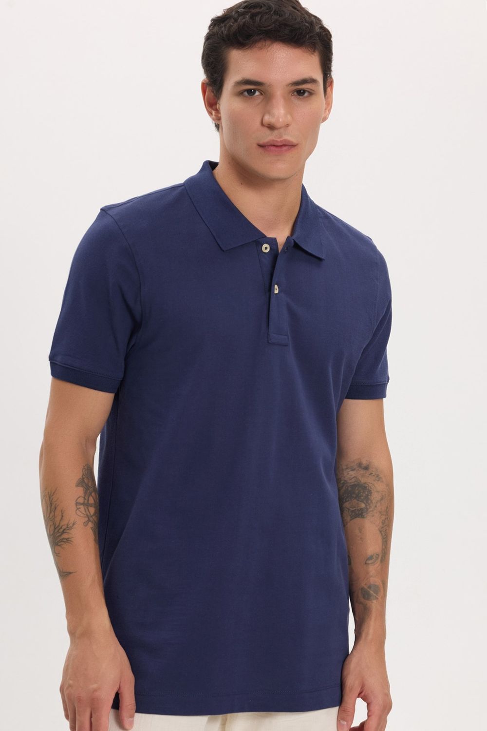 Erkek Slim Fit Dar Kesim Premium Seri %100 Pamuk Yumuşak Dokulu Merserize Lacivert Polo Yaka Tişört 