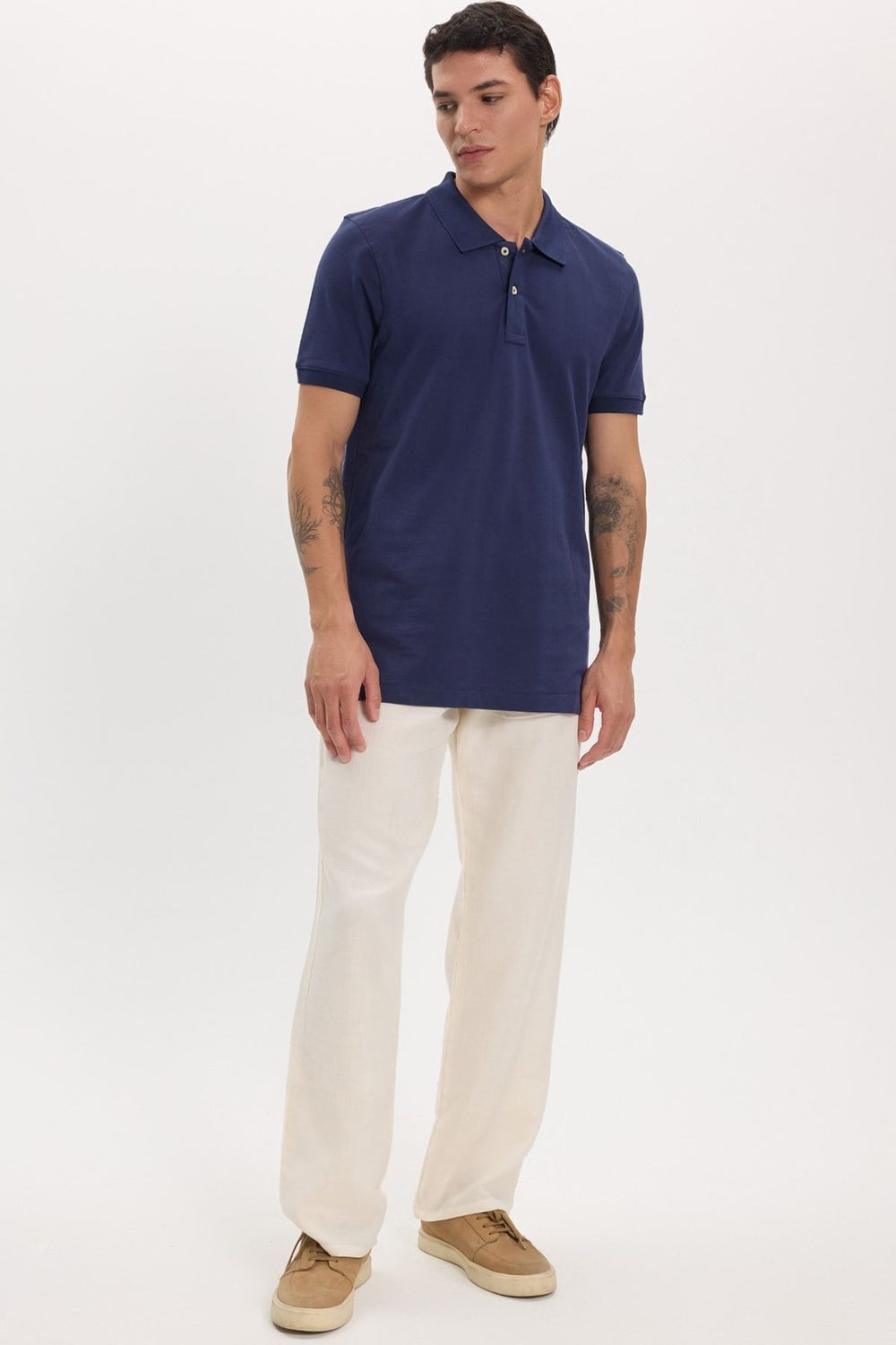 Erkek Slim Fit Dar Kesim Premium Seri %100 Pamuk Yumuşak Dokulu Merserize Lacivert Polo Yaka Tişört 