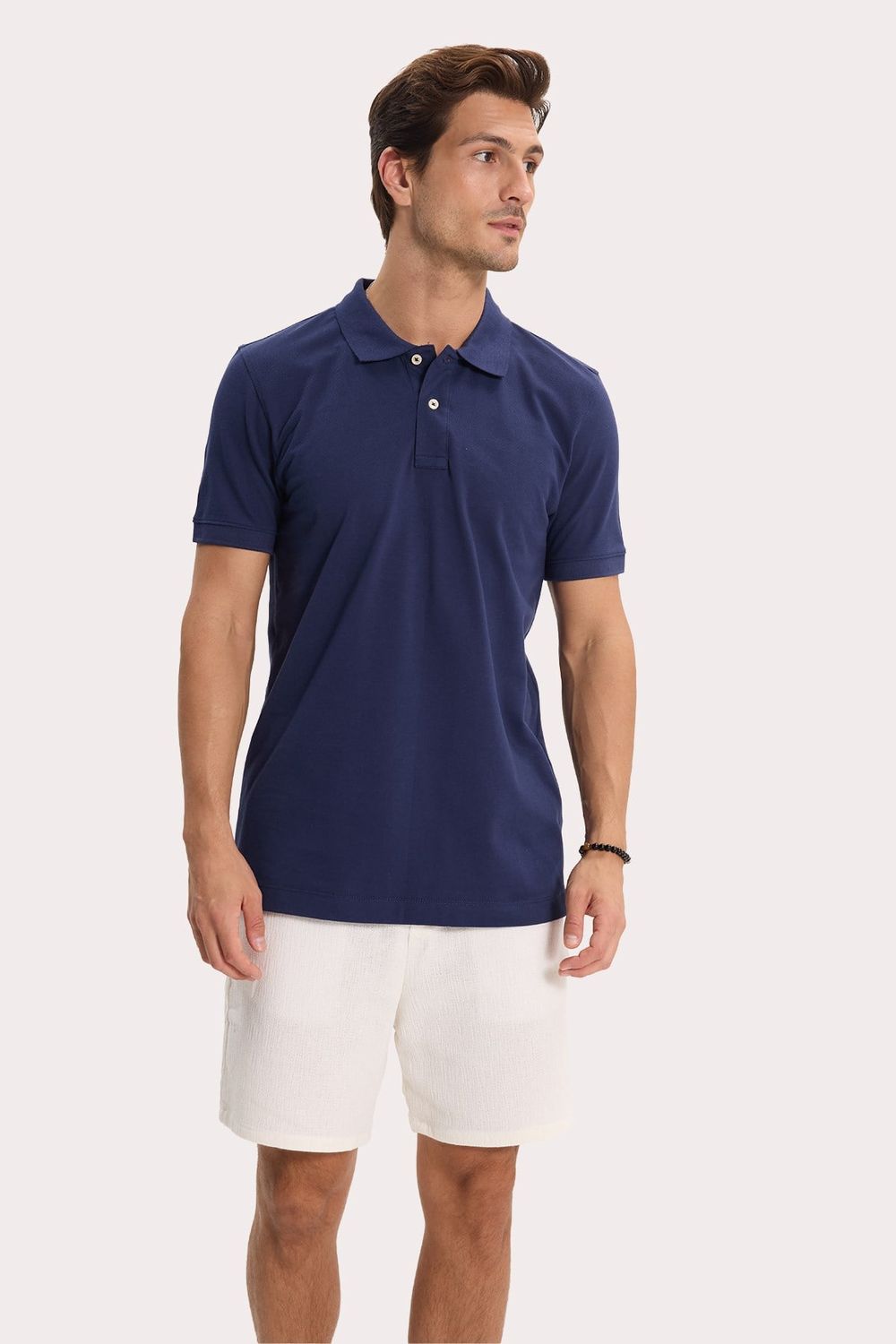 Erkek Slim Fit Dar Kesim Premium Seri %100 Pamuk Yumuşak Dokulu Merserize Lacivert Polo Yaka Tişört 