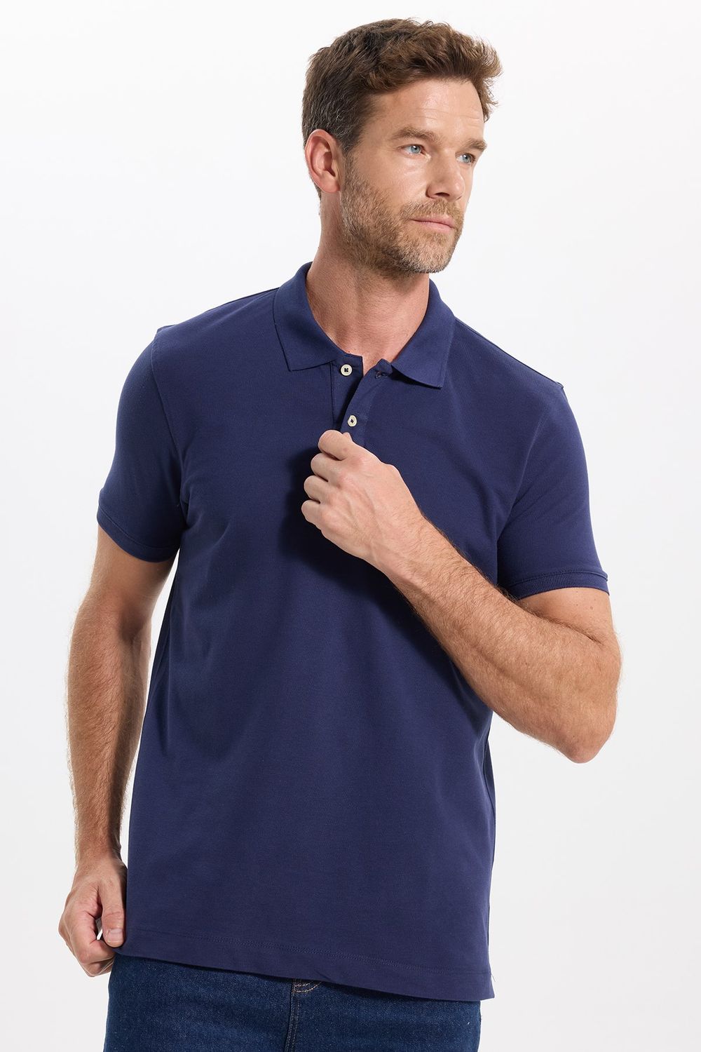 Erkek Slim Fit Dar Kesim Premium Seri %100 Pamuk Yumuşak Dokulu Merserize Lacivert Polo Yaka Tişört 