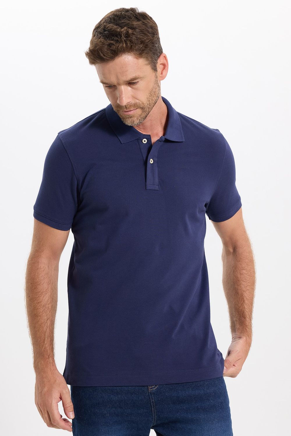 Erkek Slim Fit Dar Kesim Premium Seri %100 Pamuk Yumuşak Dokulu Merserize Lacivert Polo Yaka Tişört 