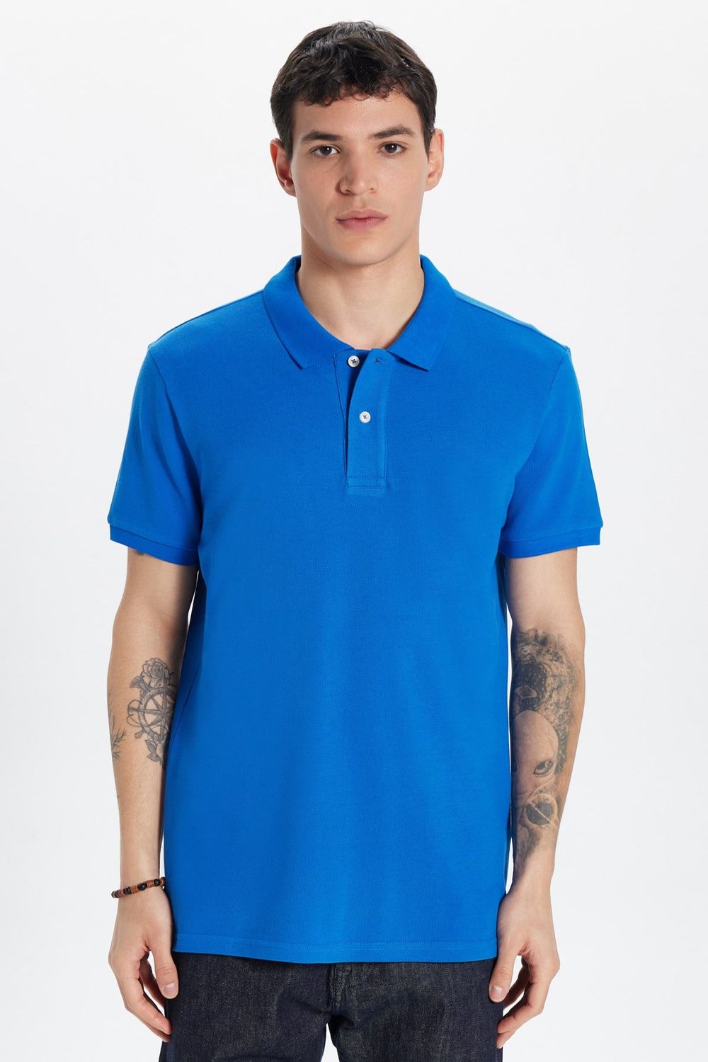 Erkek Slim Fit Dar Kesim Premium Seri %100 Pamuk Yumuşak Dokulu Merserize Lacivert Polo Yaka Tişört 