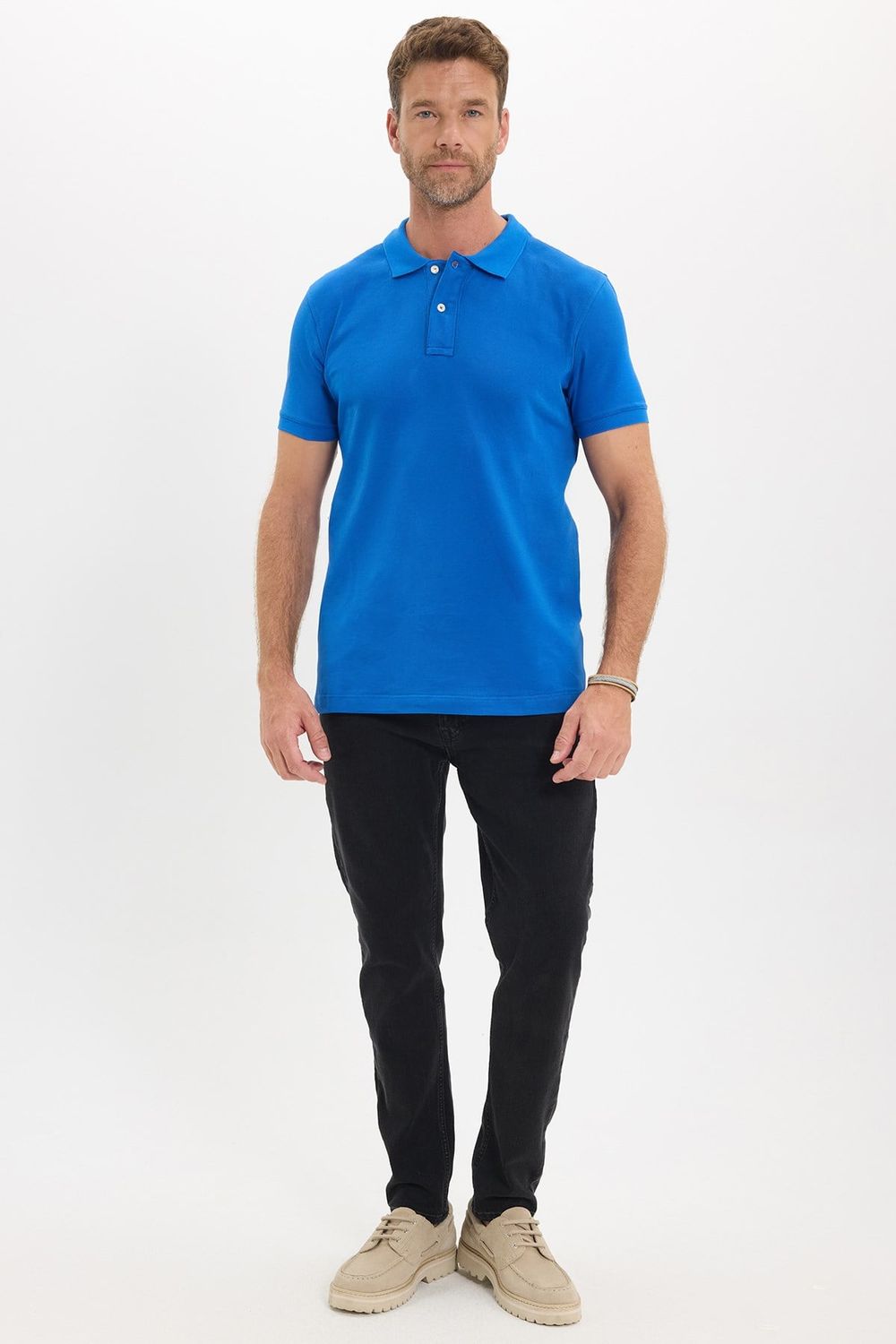 Erkek Slim Fit Dar Kesim Premium Seri %100 Pamuk Yumuşak Dokulu Merserize Lacivert Polo Yaka Tişört 