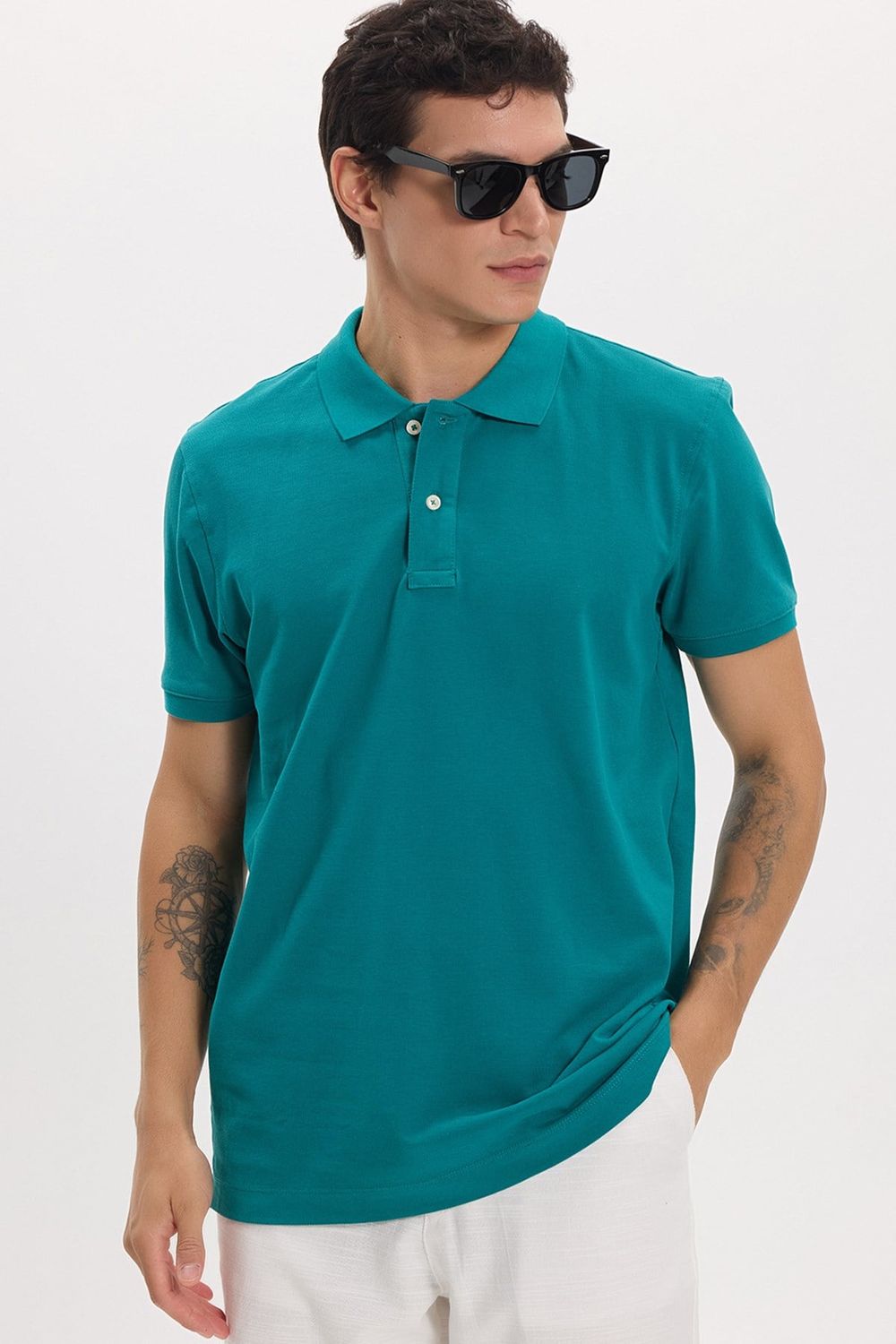 Erkek Slim Fit Dar Kesim Premium Seri %100 Pamuk Yumuşak Dokulu Merserize Yeşil Polo Yaka Tişört 