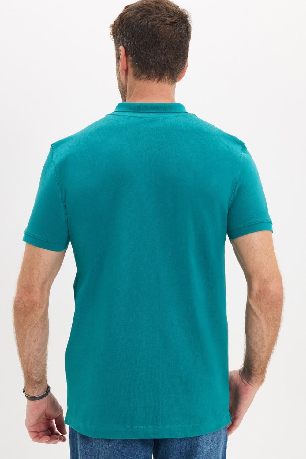 Erkek Slim Fit Dar Kesim Premium Seri %100 Pamuk Yumuşak Dokulu Merserize Yeşil Polo Yaka Tişört 