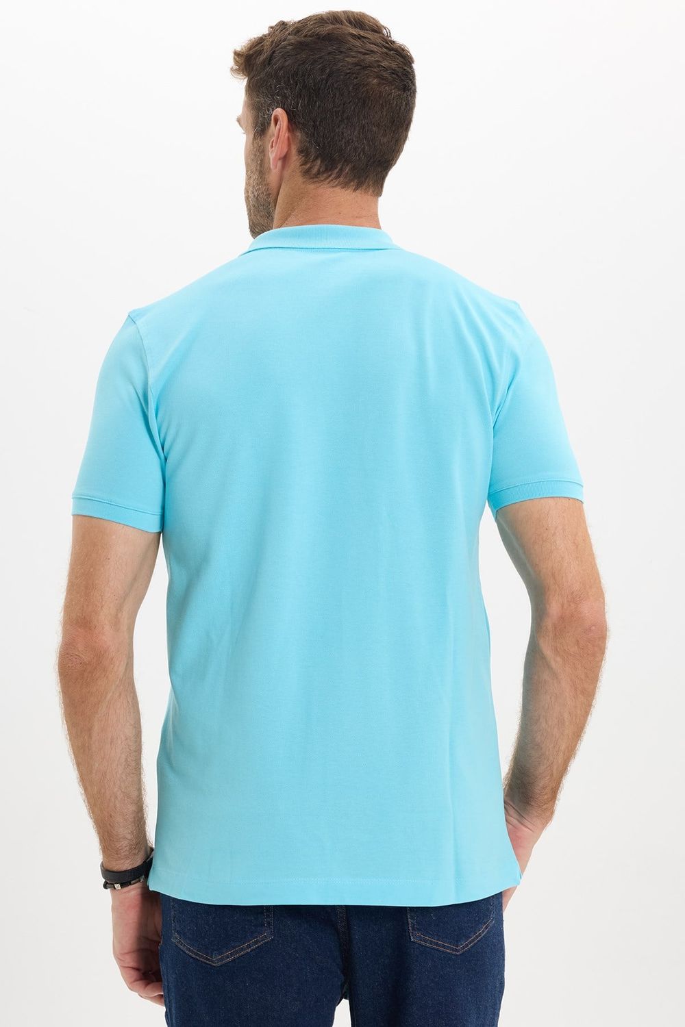 Erkek Slim Fit Dar Kesim Premium Seri %100 Pamuk Yumuşak Dokulu Merserize Mavi Polo Yaka Tişört 