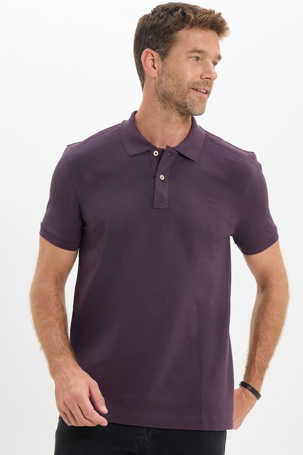 Erkek Slim Fit Dar Kesim Premium Seri %100 Pamuk Yumuşak Dokulu Merserize Mor Polo Yaka Tişört 