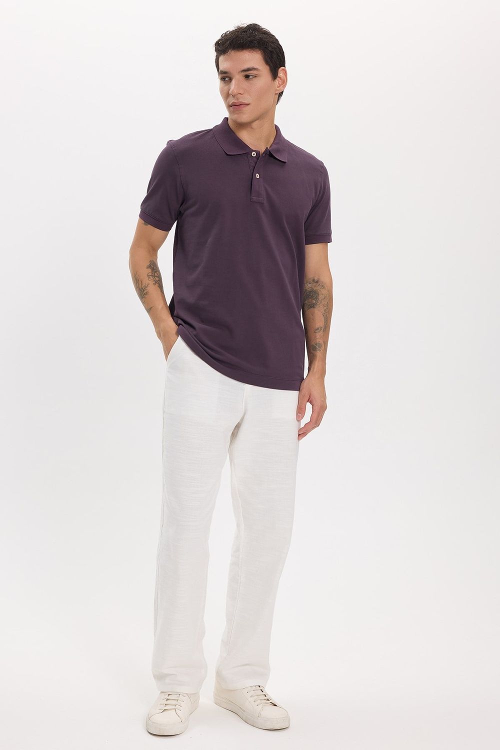 Erkek Slim Fit Dar Kesim Premium Seri %100 Pamuk Yumuşak Dokulu Merserize Mor Polo Yaka Tişört 