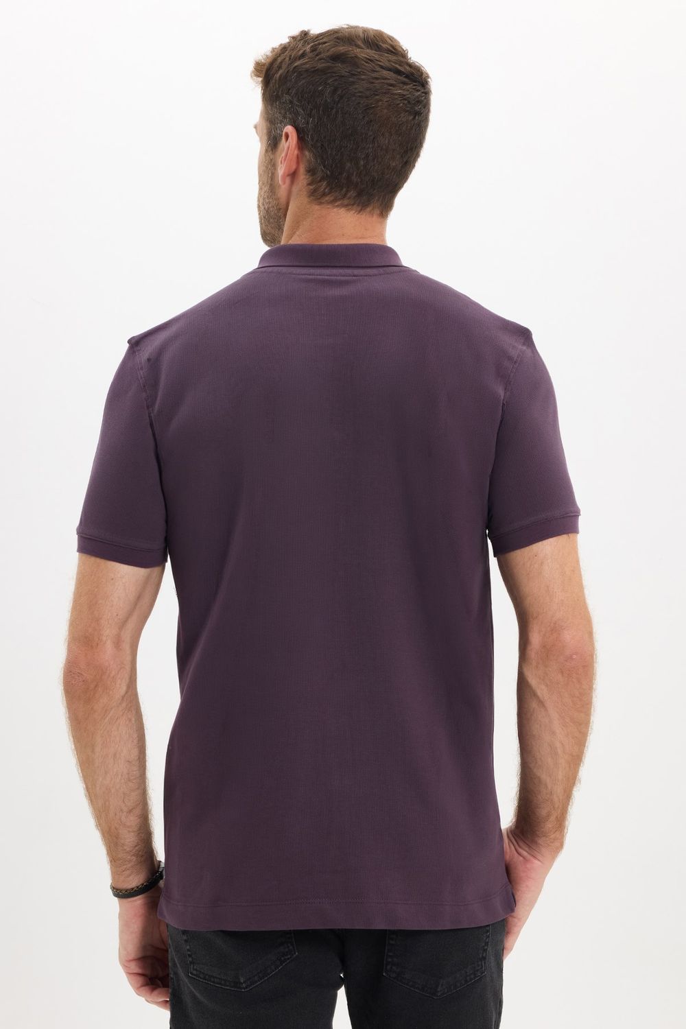 Erkek Slim Fit Dar Kesim Premium Seri %100 Pamuk Yumuşak Dokulu Merserize Mor Polo Yaka Tişört 