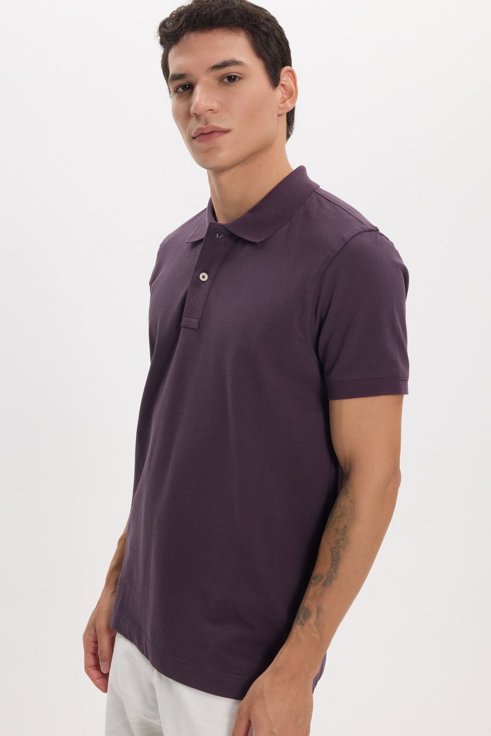 Erkek Slim Fit Dar Kesim Premium Seri %100 Pamuk Yumuşak Dokulu Merserize Mor Polo Yaka Tişört 