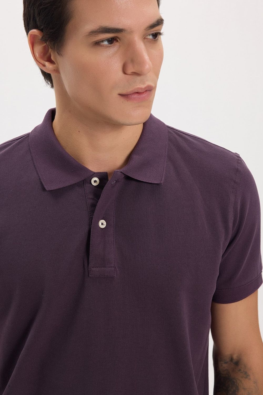 Erkek Slim Fit Dar Kesim Premium Seri %100 Pamuk Yumuşak Dokulu Merserize Mor Polo Yaka Tişört 
