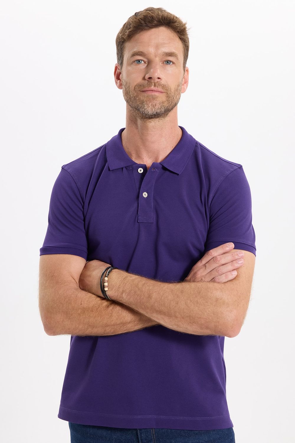 Erkek Slim Fit Dar Kesim Premium Seri %100 Pamuk Yumuşak Dokulu Merserize Mor Polo Yaka Tişört 