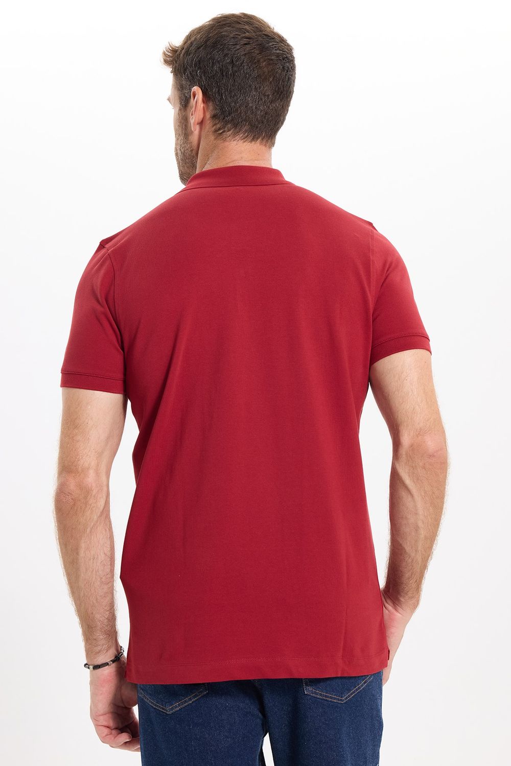 Erkek Slim Fit Dar Kesim Premium Seri %100 Pamuk Yumuşak Dokulu Merserize Bordo Polo Yaka Tişört 