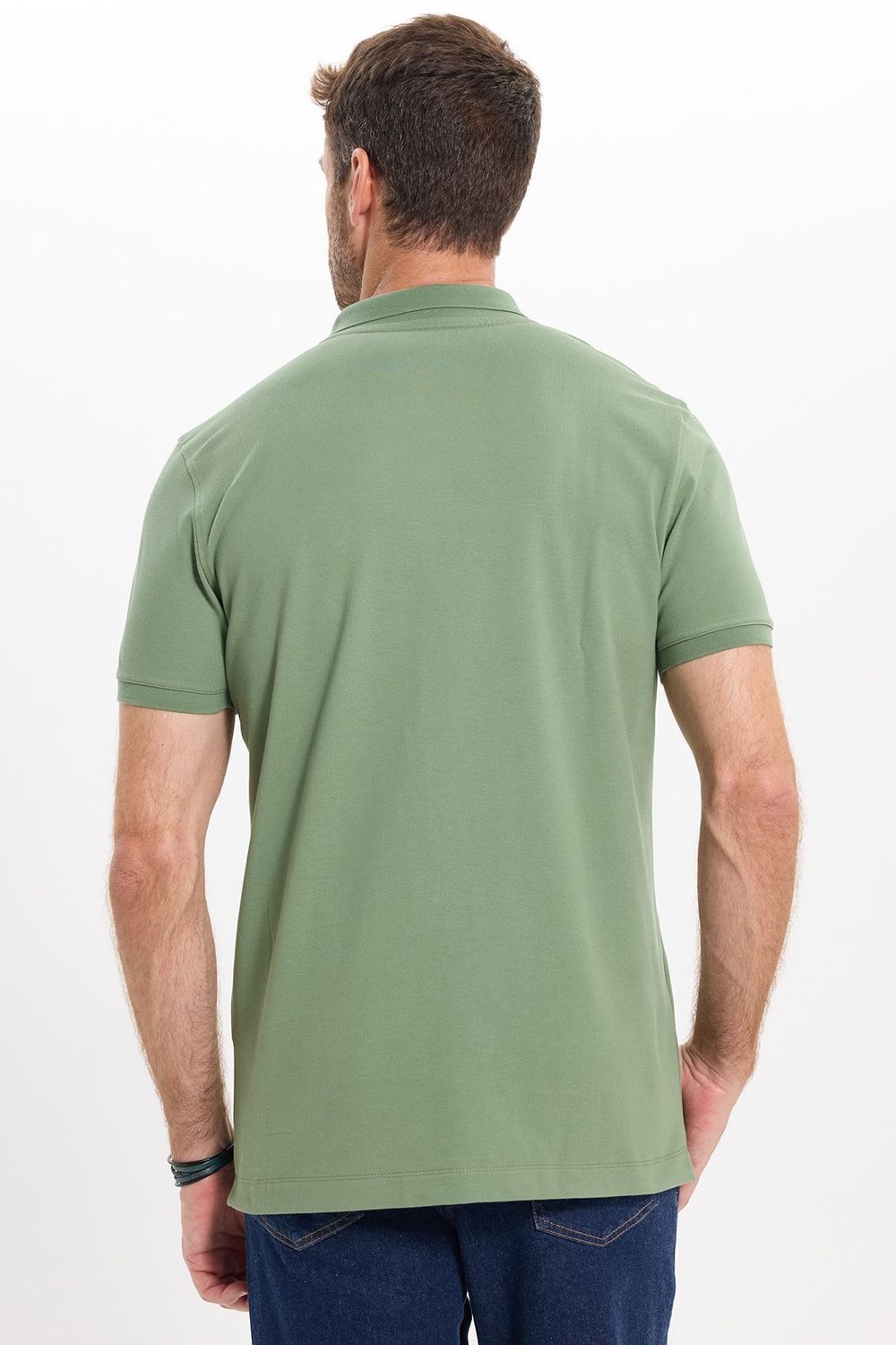 Erkek Slim Fit Dar Kesim Premium Seri %100 Pamuk Yumuşak Dokulu Merserize Yeşil Polo Yaka Tişört 