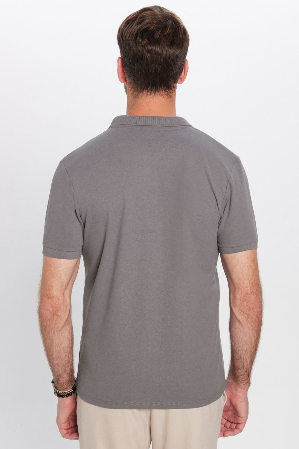 Erkek Slim Fit Dar Kesim Premium Seri %100 Pamuk Yumuşak Dokulu Merserize Gri Polo Yaka Tişört 