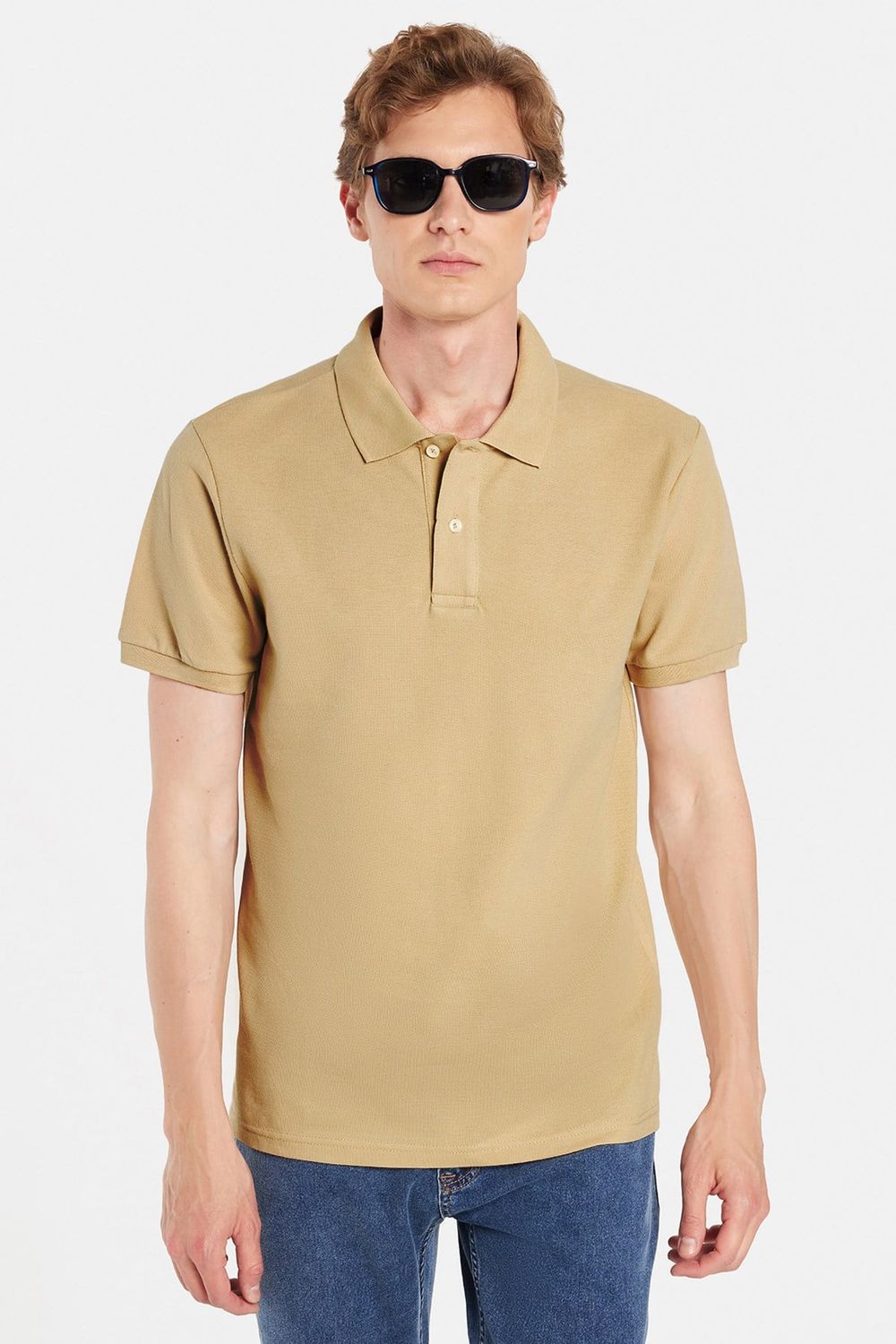 Erkek Slim Fit Dar Kesim Premium Seri %100 Pamuk Yumuşak Dokulu Merserize Bej Polo Yaka Tişört 