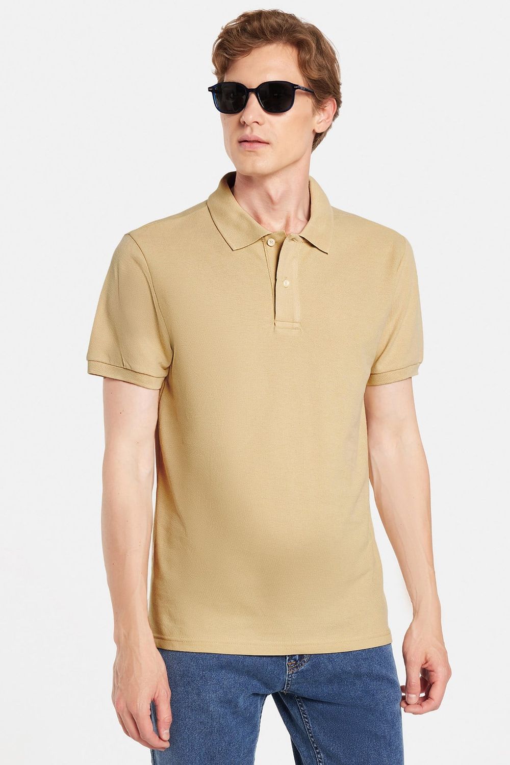 Erkek Slim Fit Dar Kesim Premium Seri %100 Pamuk Yumuşak Dokulu Merserize Bej Polo Yaka Tişört 